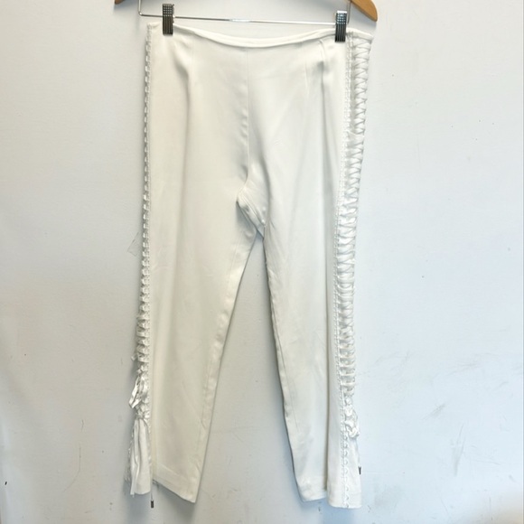 JONATHAN SIMKHAI Lace-up Cropped Crepe Flared Pants In Ivory - Picture 2 of 9